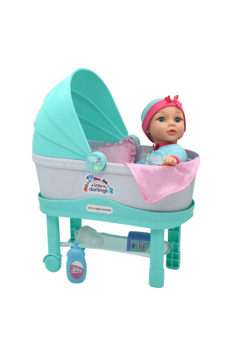Little Darlings 12" Bassinet Baby Doll Set, Alternate, color, Multicolored