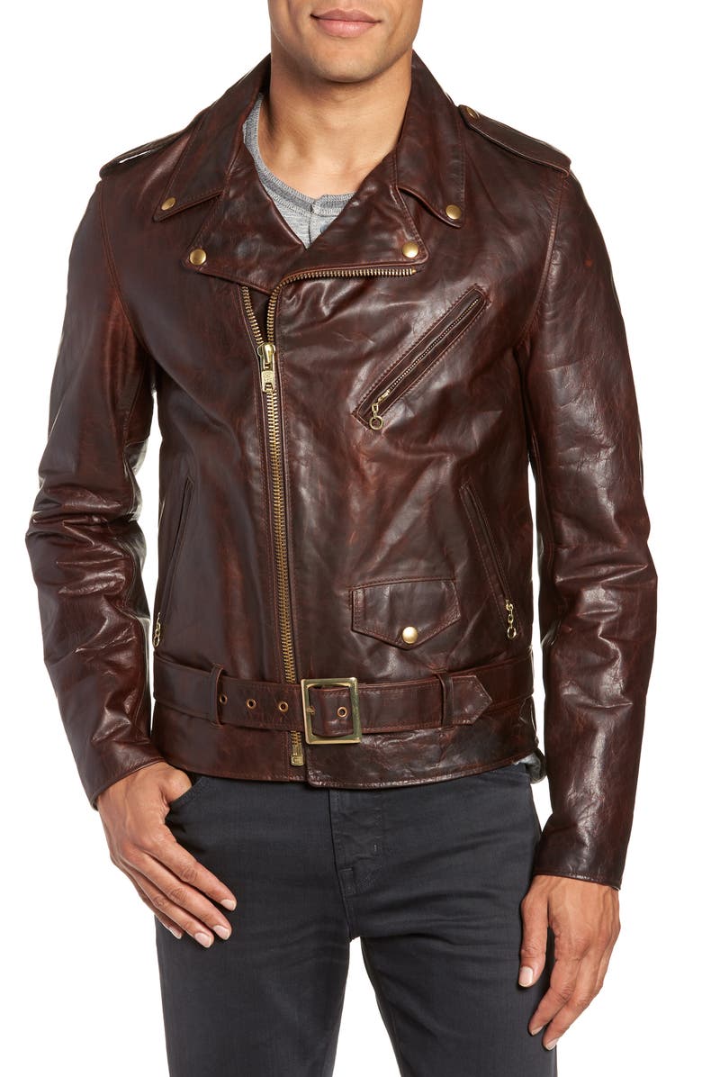 Schott NYC 'Perfecto' Asymmetrical Moto Jacket, Alternate, color,