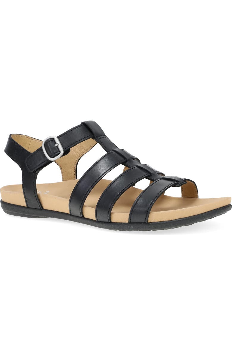 Dansko Janice Ankle Strap Sandal, Main, color, Black Calf