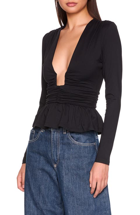 Square Wire Long Sleeve Peplum Top