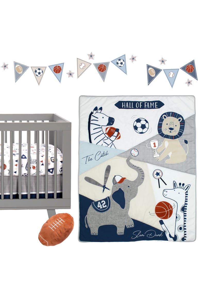 Hall of Fame Sports Animals 5-Piece Crib Bedding Set, Main, color, Gray
