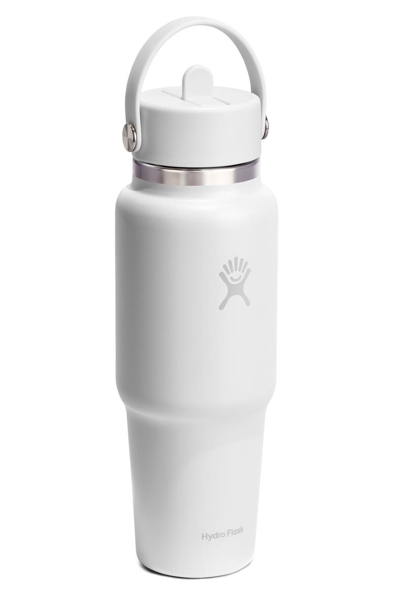 32-Ounce Wide Mouth Travel Bottle with Flex Straw Cap, Alternate, color, WHITE