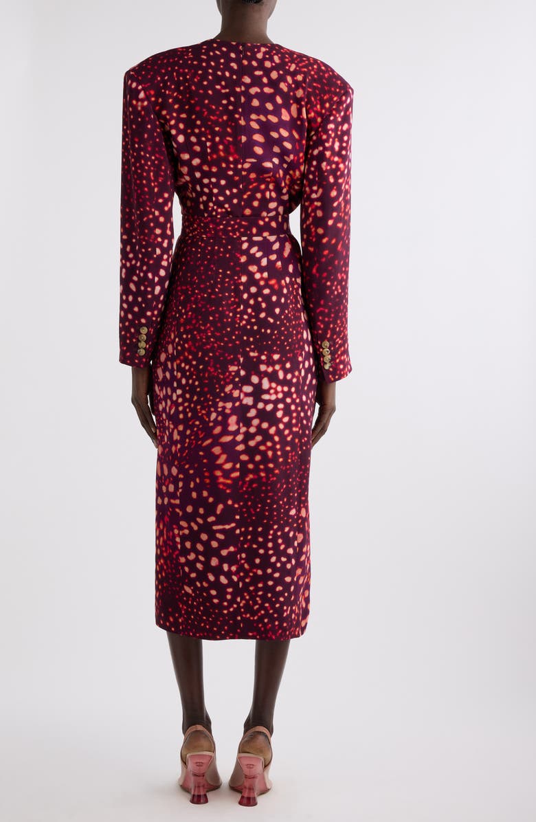 Dries Van Noten Dohana Orchid Spots Belted Long Sleeve Crepe Midi Dress, Alternate, color,