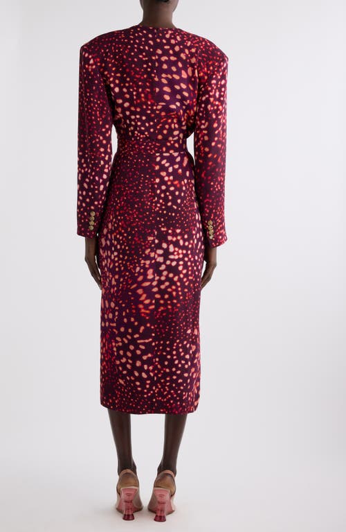 Dries Van Noten Dohana Orchid Spots Belted Long Sleeve Crepe Midi Dress In Auber
