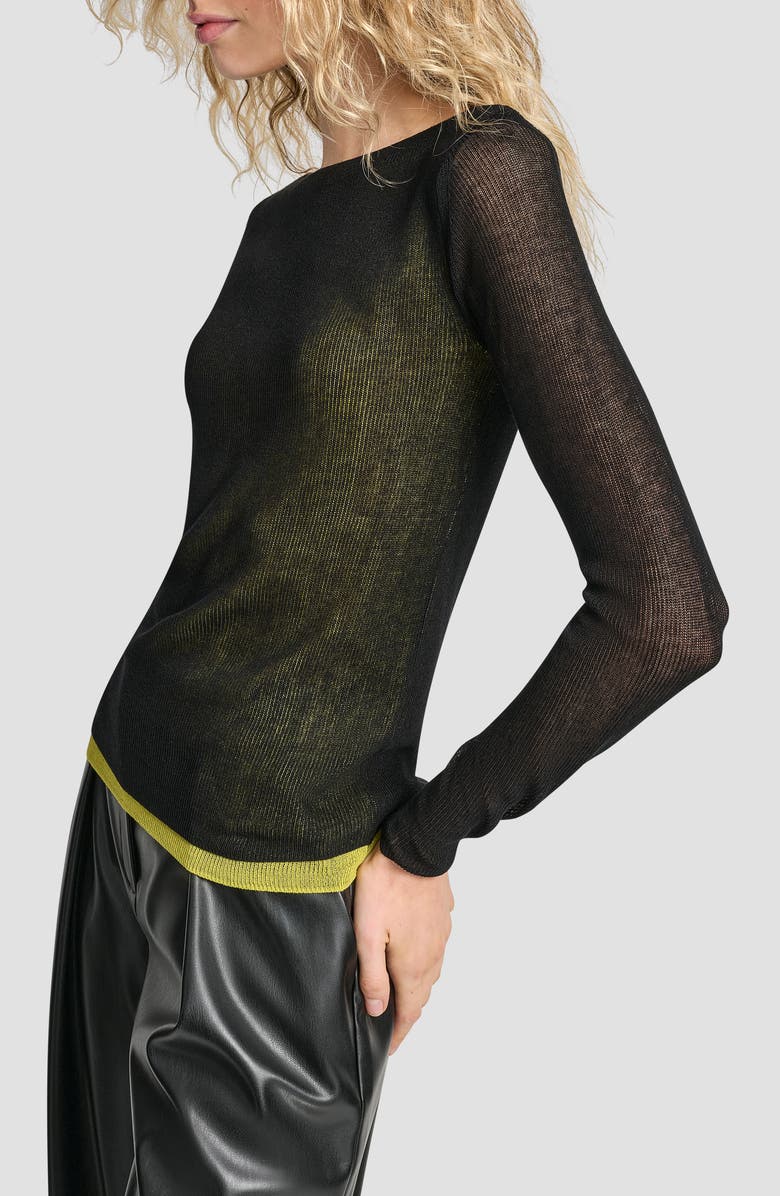 DKNY Double Layer Boat Neck Sweater, Alternate, color, Black/ Citronella