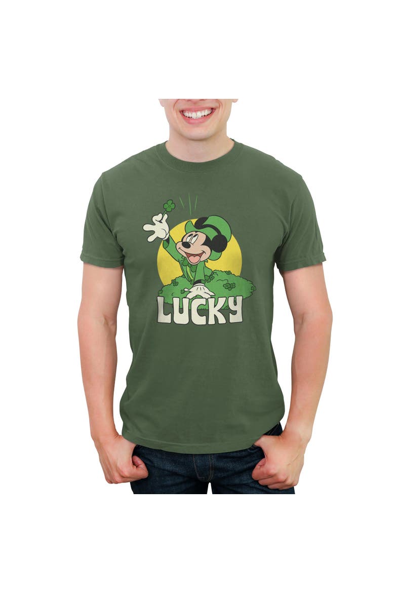 Men's Mickey & Friends St. Patrick's Day Mickey Lucky 4 Leaf Clover  Graphic T-Shirt, Main, color, Moss