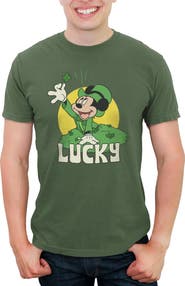 Mickey & Friends Men's Mickey & Friends St. Patrick's Day Mickey Lucky 4 Leaf Clover Graphic T-Shirt