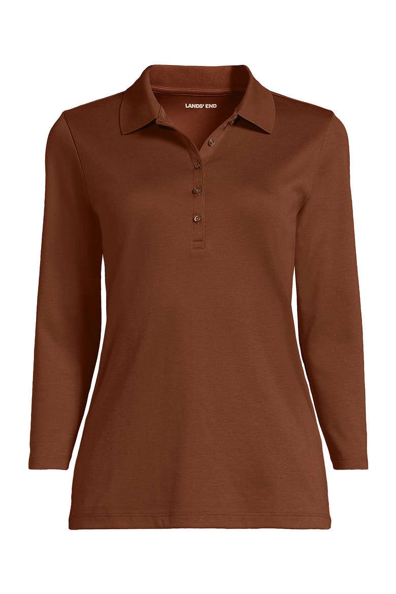 Plus Size Supima Cotton 3/4 Sleeve Polo Shirt, Alternate, color, Rich Ginger Brown