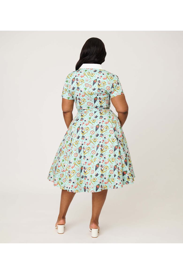 Plus Size 1950s Collared Shirt Dress, Alternate, color, Green Sushi Print