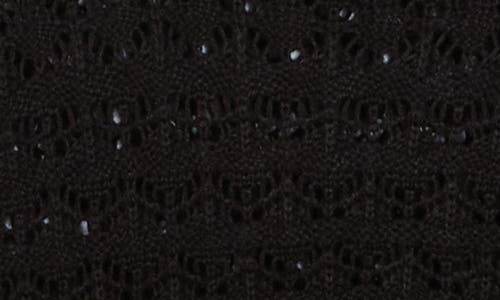 Bobeau Pointelle Fringe Open Knit Sweater In Black