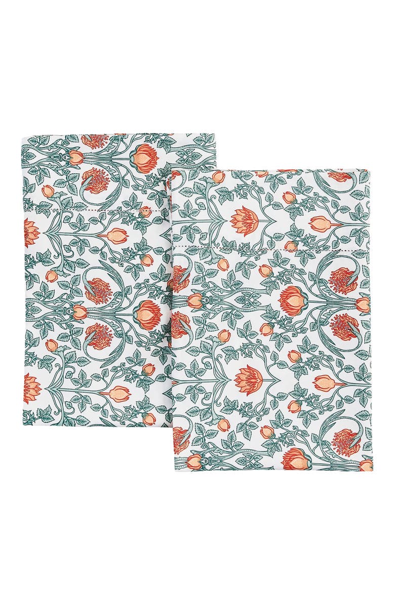 MELANGE HOME Floral Cotton Pillowcase Set, Alternate, color, Orange