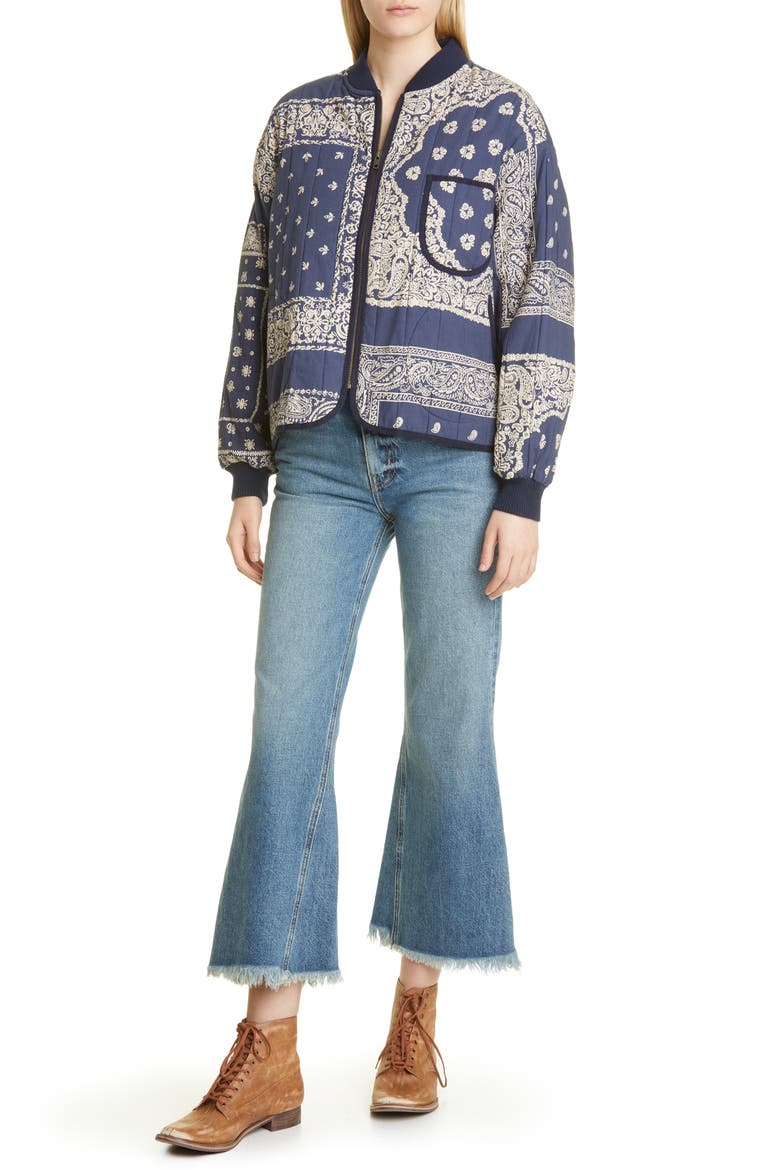 The Bandana Print Quilted Bomber Jacket, Alternate, color, NAVY BANDANA PRINT