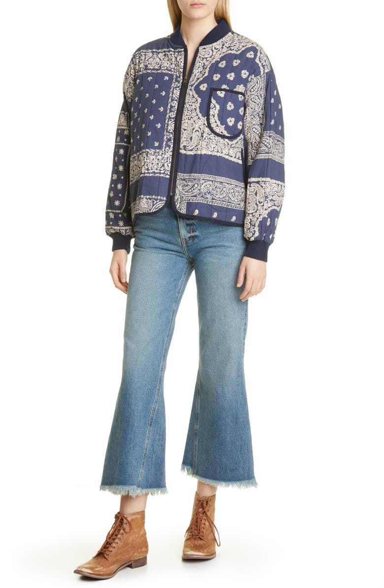 THE GREAT. The Bandana Print Quilted Bomber Jacket, Alternate, color,