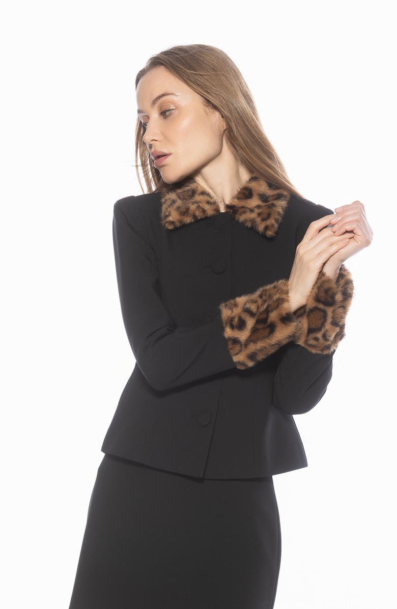 Alexia Admor Fran Faux Fur Trim Twill Jacket, Alternate, color, Black Leopard