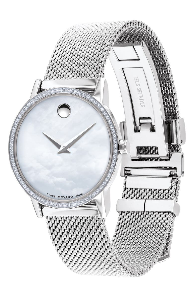 Movado Museum Classic Diamond Bracelet Watch, 28mm, Alternate, color,