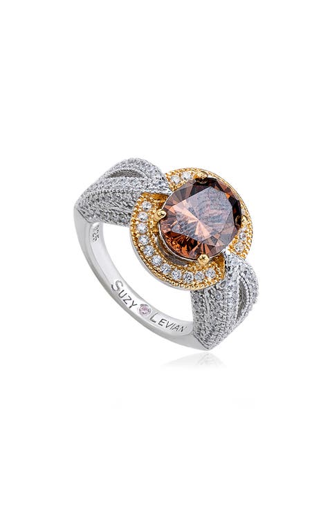 Brown Oval Cut Cubic Zirconia Pav Ring