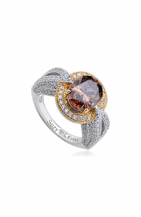 Brown Oval Cut Cubic Zirconia Pav Ring