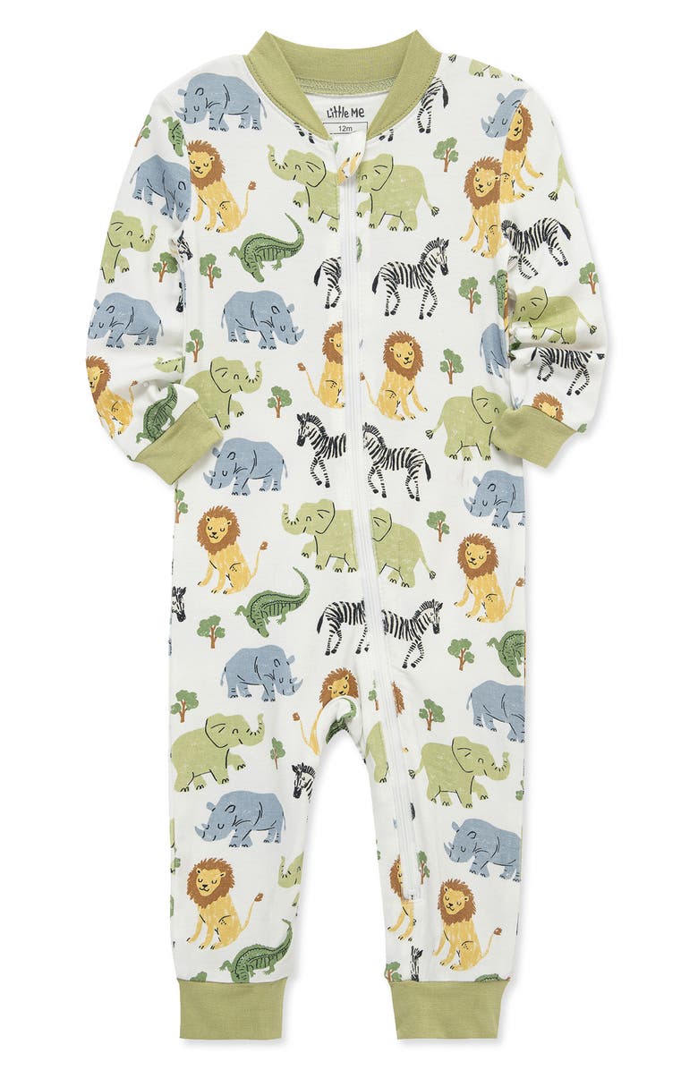 Little Me Safari Zip Romper, Alternate, color, Green
