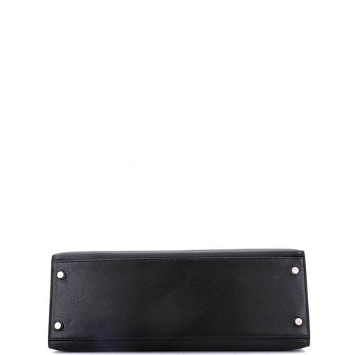 Pre-owned Hermes  Hermes Kelly Handbag Black Veau Grain Lisse With Palladium Hardware 32 In Black