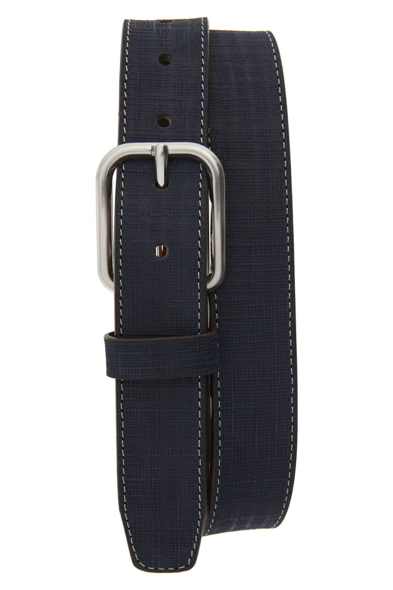 Crosshatch Leather Belt, Main, color, NAVY