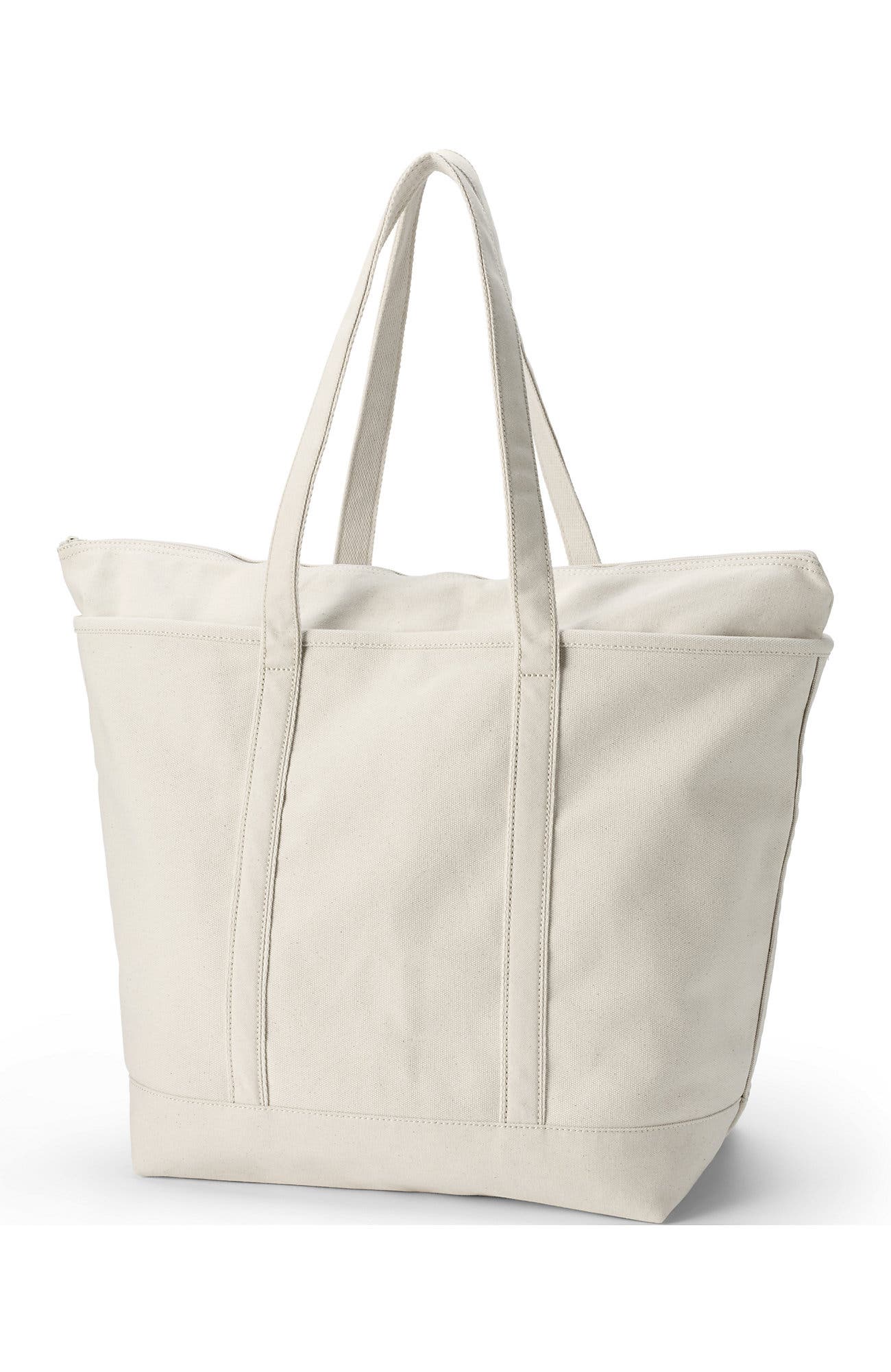 Zip Top Long Handle Canvas Tote Bag, Alternate, color, Natural/Natural