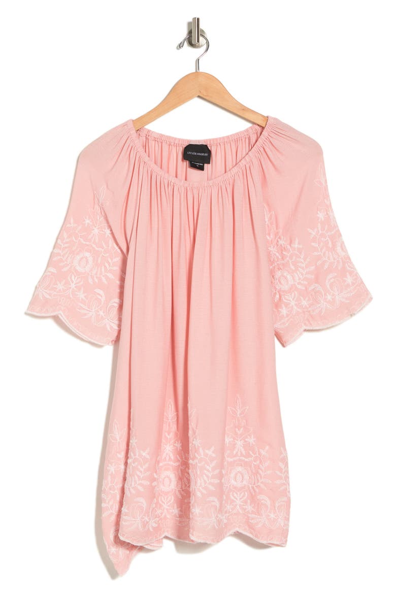 Embroidered Trim Peasant Tunic Top, Alternate, color, DARK PINK/ WHITE