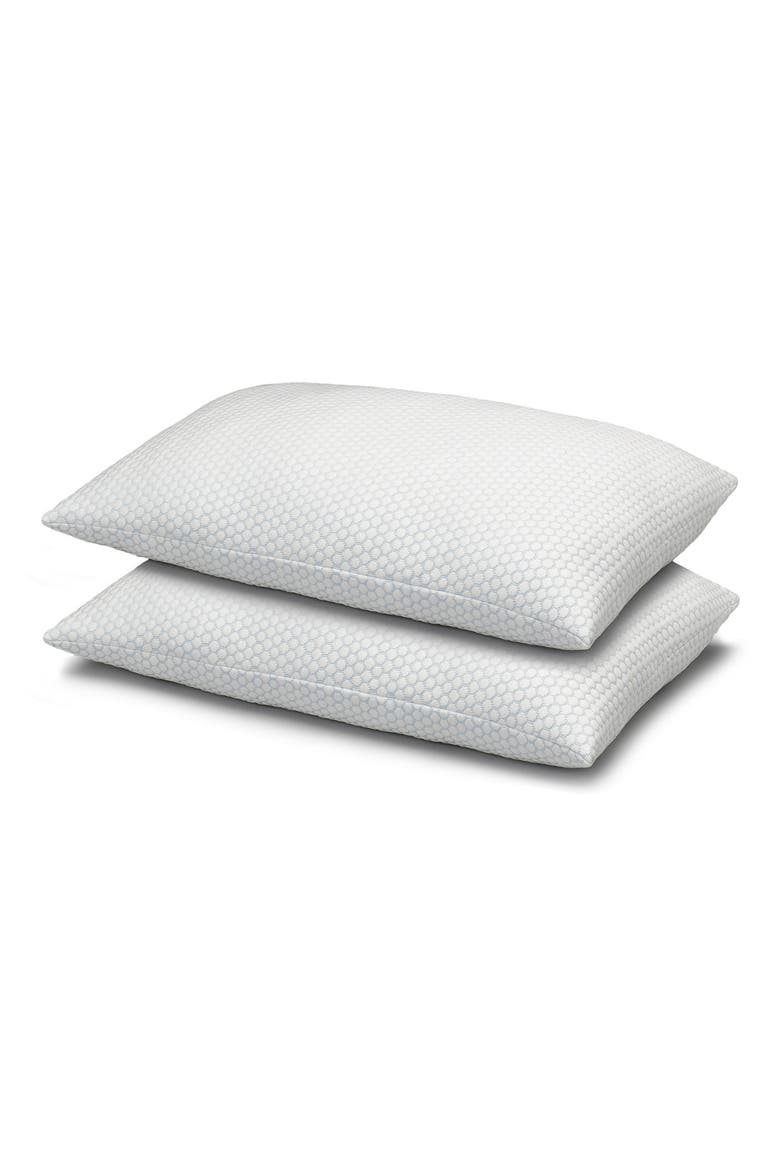 Cool N' Comfort Medium Density Gel Fiber Pillow with CoolMax Technology, for All Sleep Positions, Set of 2, Main, color, BLUE/WHITE