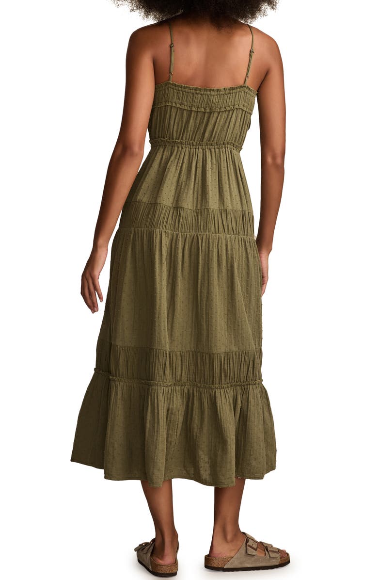 Lucky Brand Clip Dot Cotton Tiered Maxi Dress, Alternate, color, Dusty Olive
