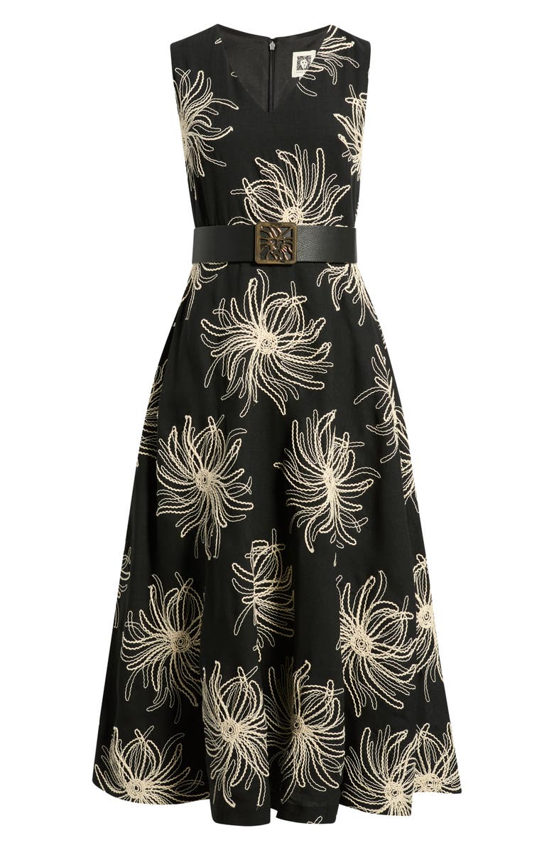Anne Klein Embroidered Belted Midi Dress, Main, color, Anne Black / Ivory