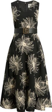 Anne Klein Embroidered Belted Midi Dress