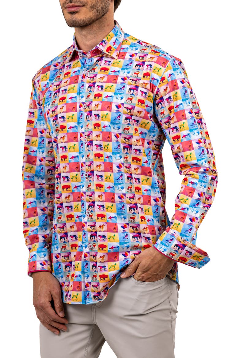Fibonacci Stretch Ascension 3307 Contemporary Fit Button-Up Shirt, Alternate, color, PINK MULTI