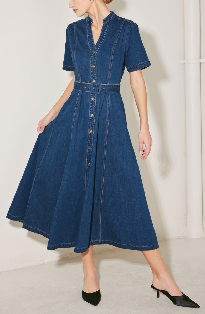 FREEMARKET Denim Midi Dress, Alternate, color, Indigo