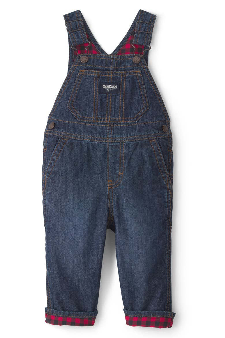 Cotton Denim Overalls, Main, color, DENIM BUF. CHECK OVERALL