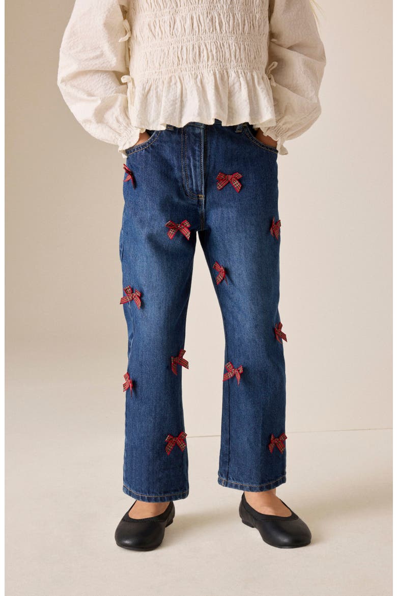 Kids' Bow Mom Jeans, Alternate, color, BLUE