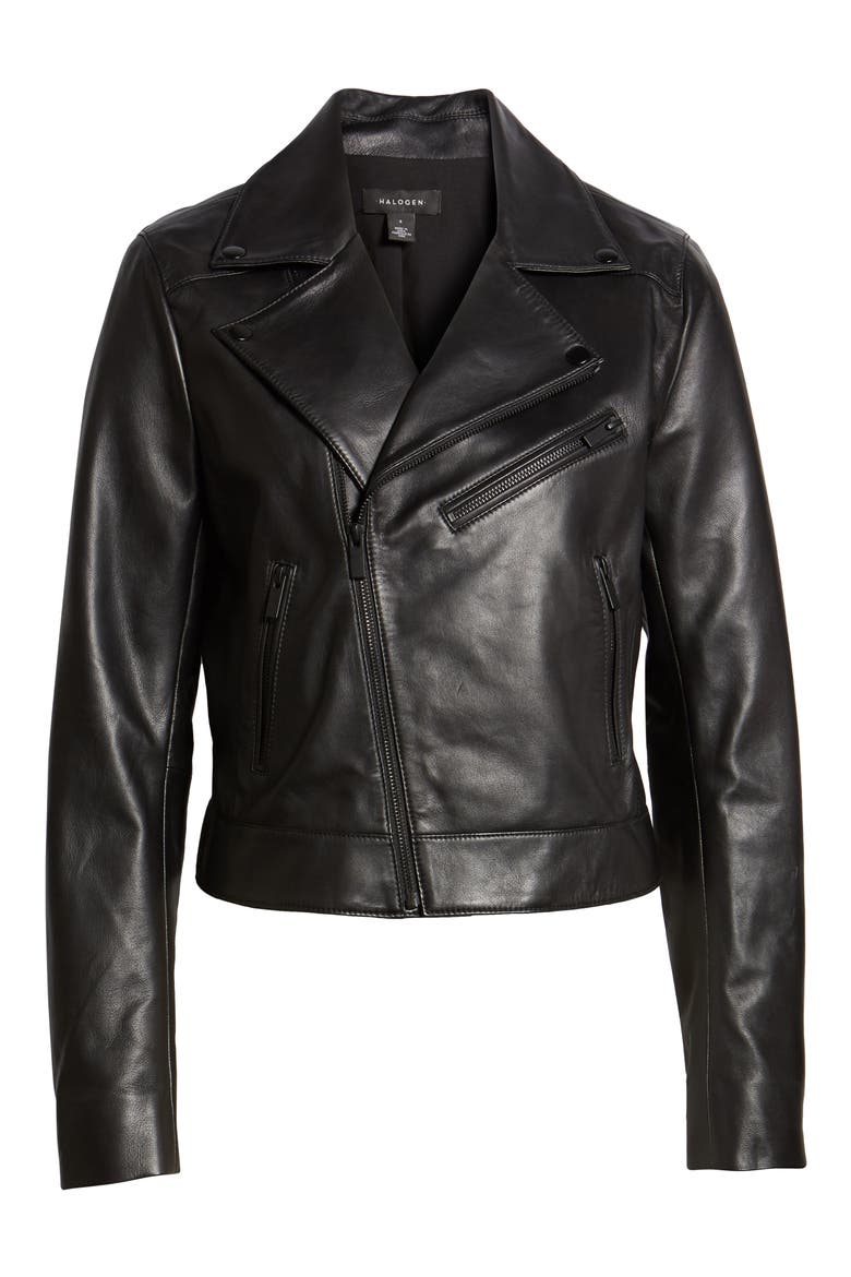 Leather Moto Jacket, Alternate, color, BLACK