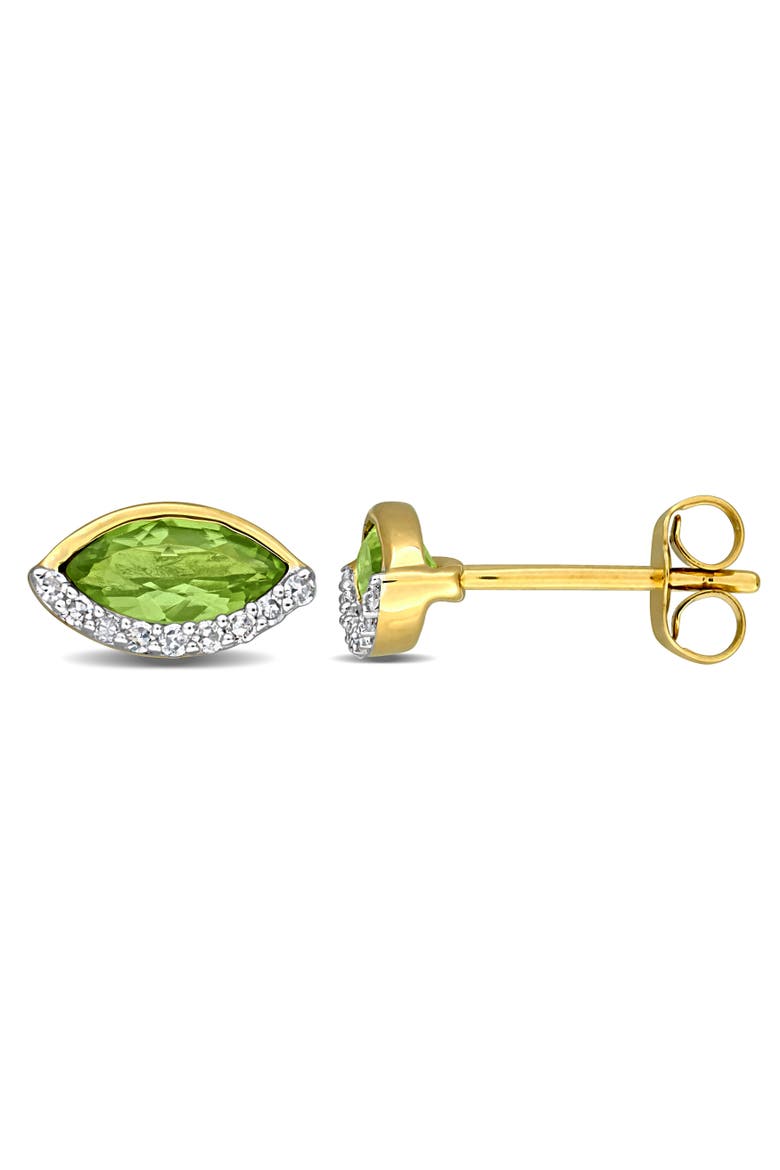 Gemstone & Diamond Stud Earrings 14k, Main, color, Peridot