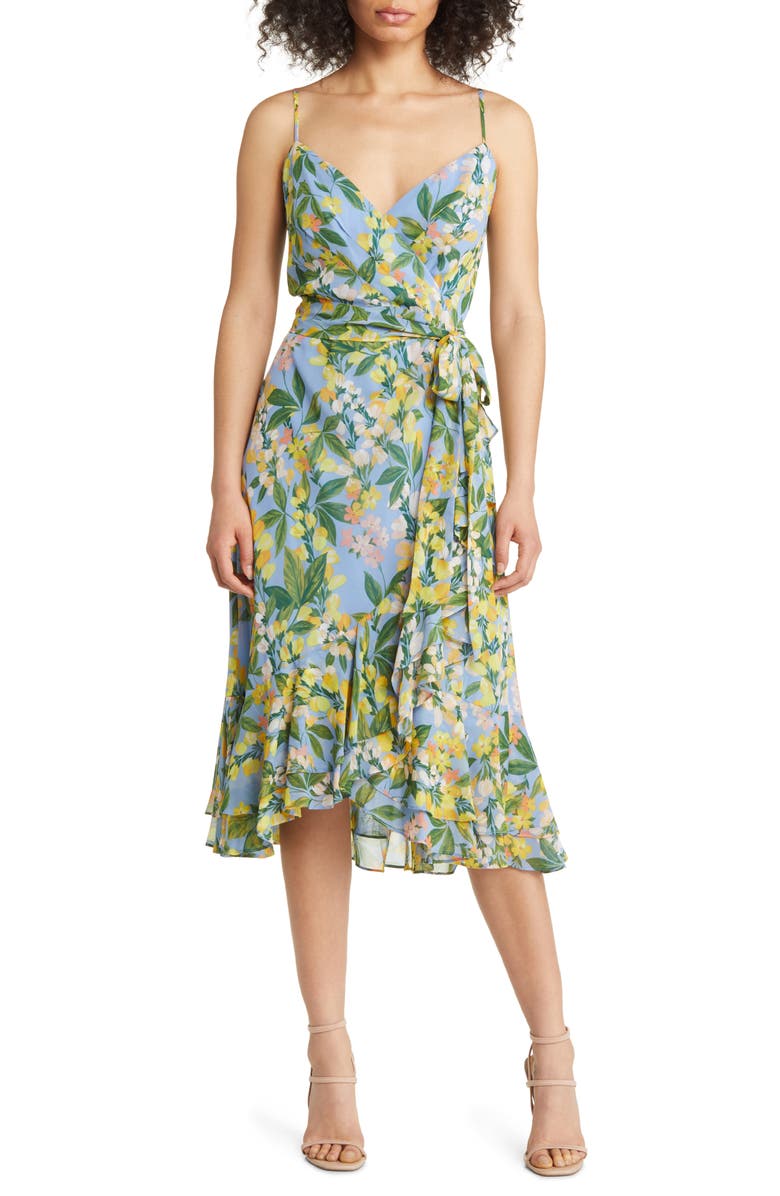 Eliza J Floral Wrap Bodice Dress, Main, color,