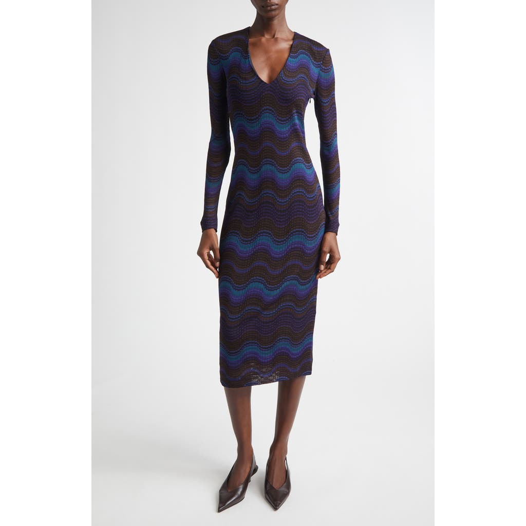 Missoni Wavy Stripe Long Sleeve Raschel Knit Midi Dress In Brown