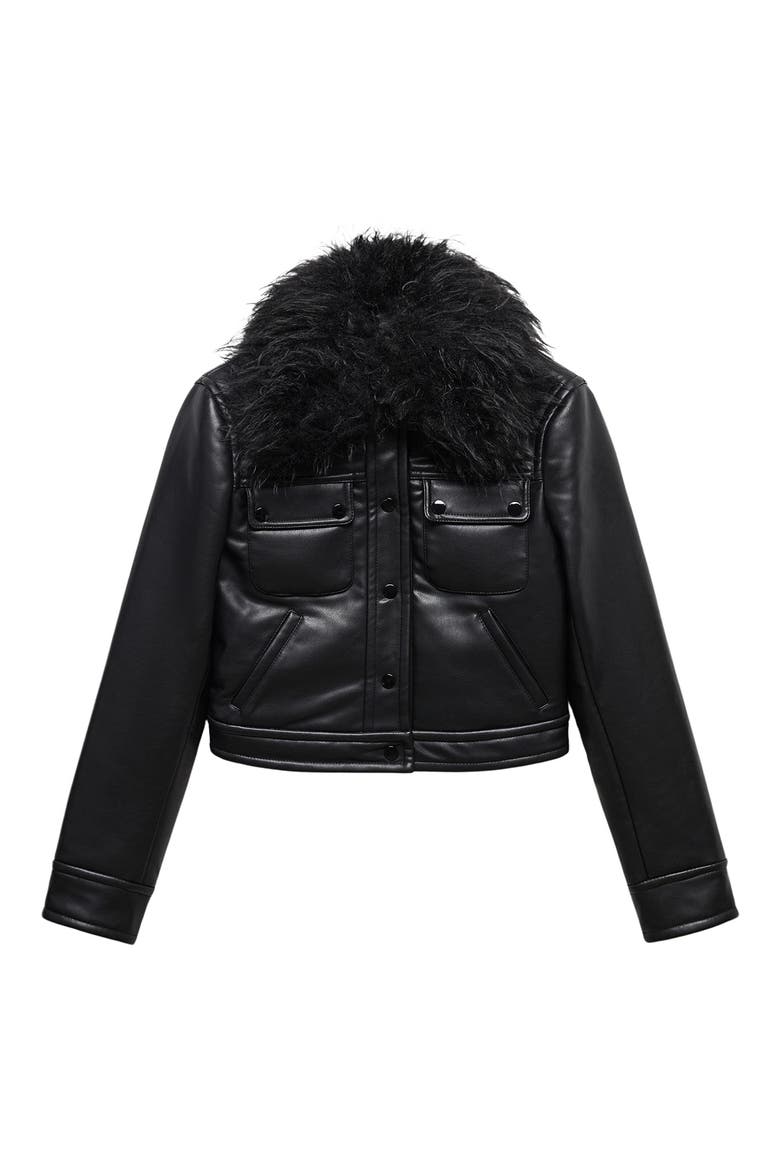 Faux Leather Jacket with Removable Faux Fur Collar, Alternate, color, BLACK