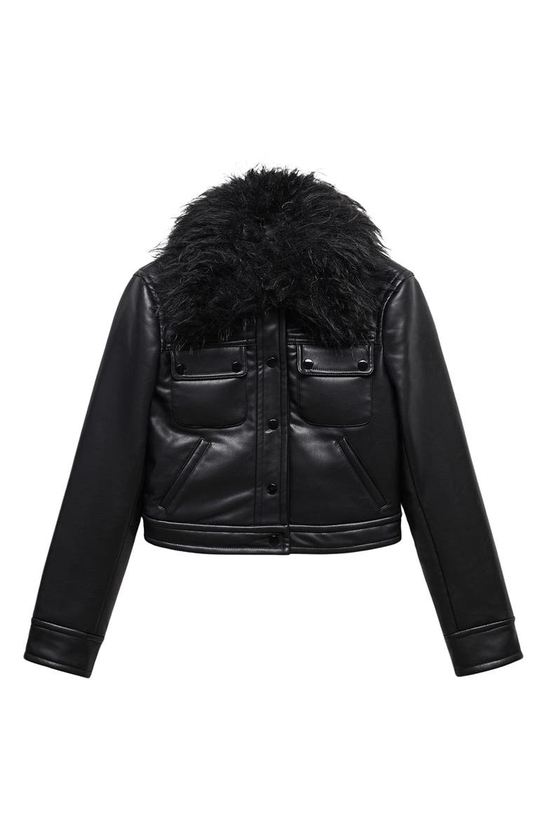 MANGO Faux Leather Jacket with Removable Faux Fur Collar, Alternate, color, 
