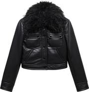 MANGO Faux Leather Jacket with Removable Faux Fur Collar