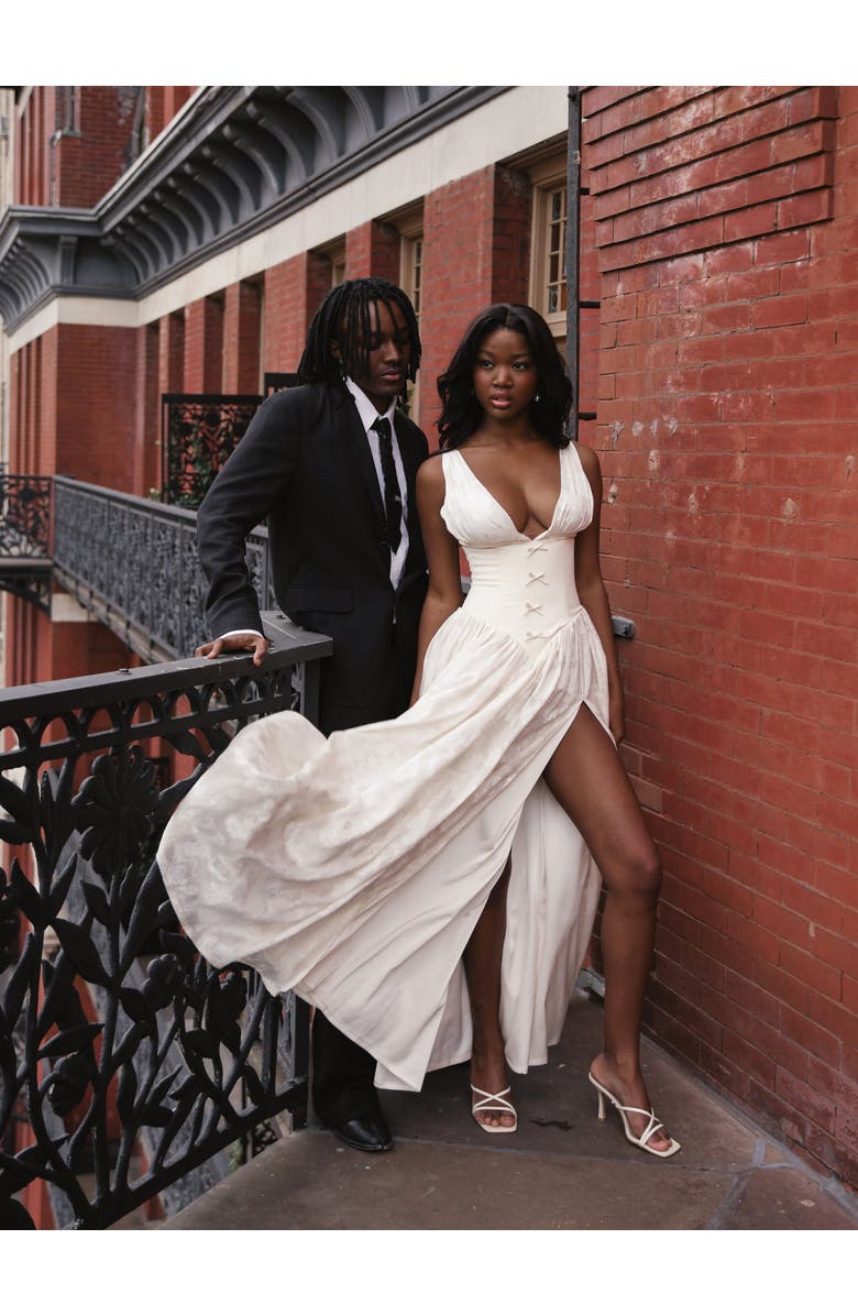 Miss Circle Sabrina High Slit Jacquard Maxi Dress, Alternate, color, Butter Yellow