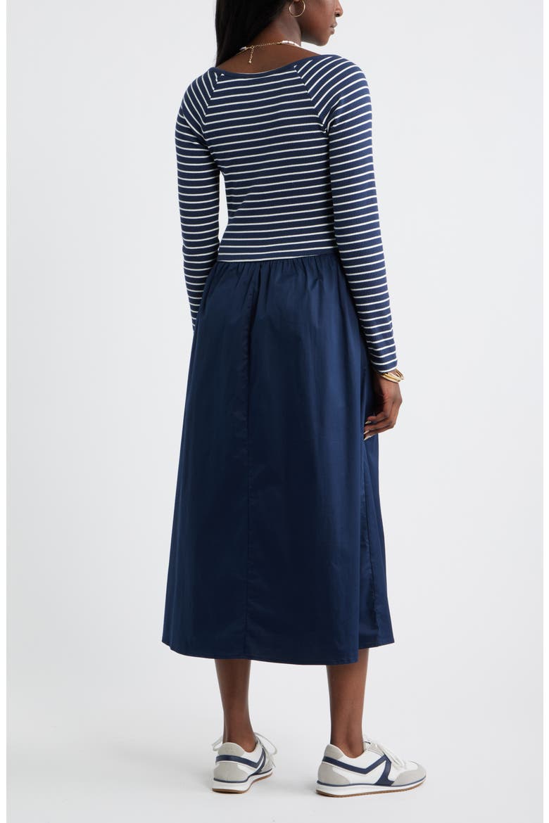 Mixed Media Midi Dress, Alternate, color, NAVY- IVORY ASHLEY STRIPE