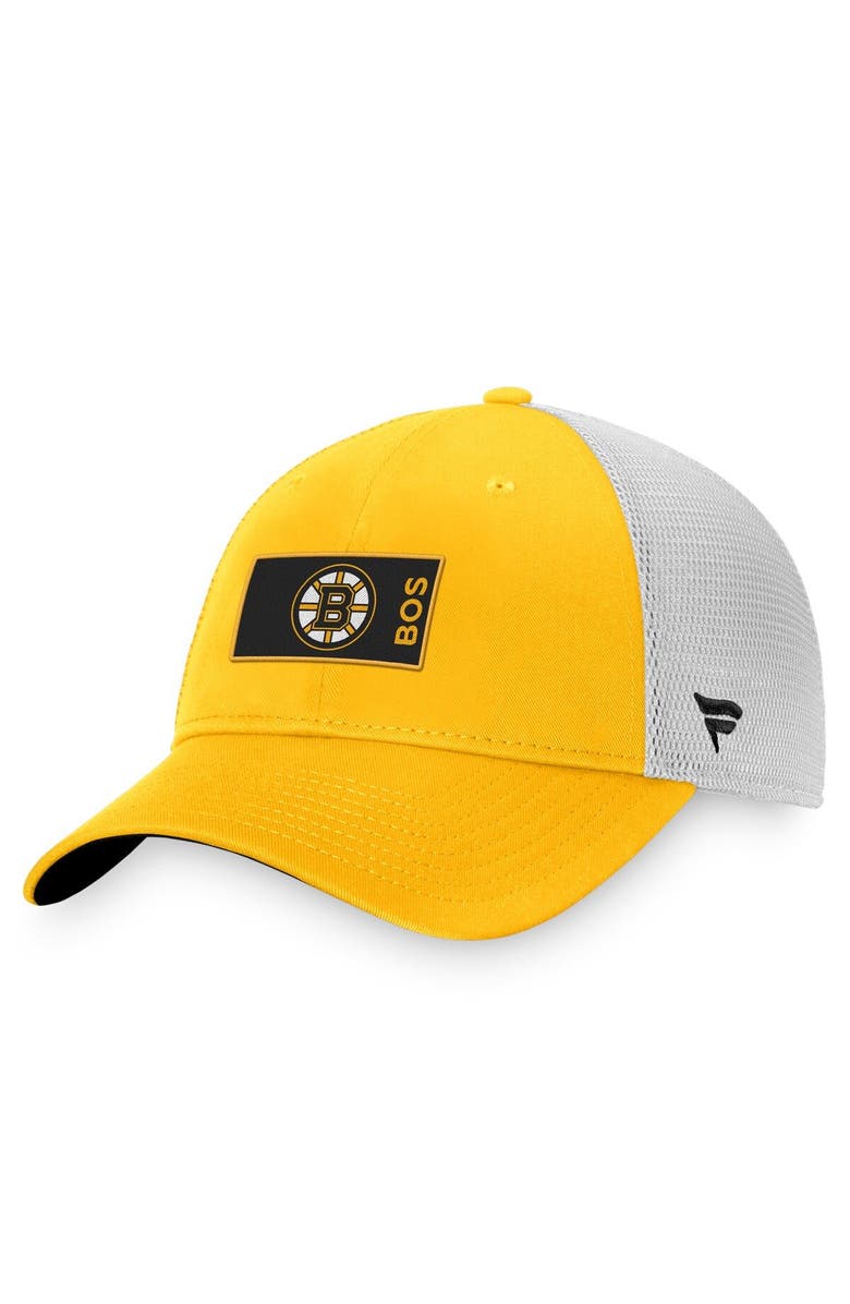 FANATICS Men's Fanatics Branded Gold/White Boston Bruins Authentic Pro Rink Trucker Snapback Hat, Main, color, 