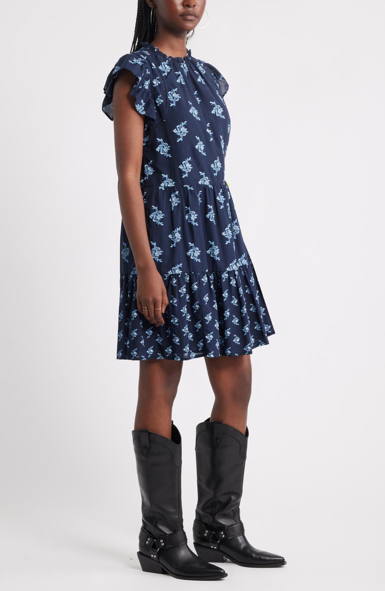 Treasure & Bond Tiered High Neck Shift Minidress, Alternate, color, Navy Batik Floral