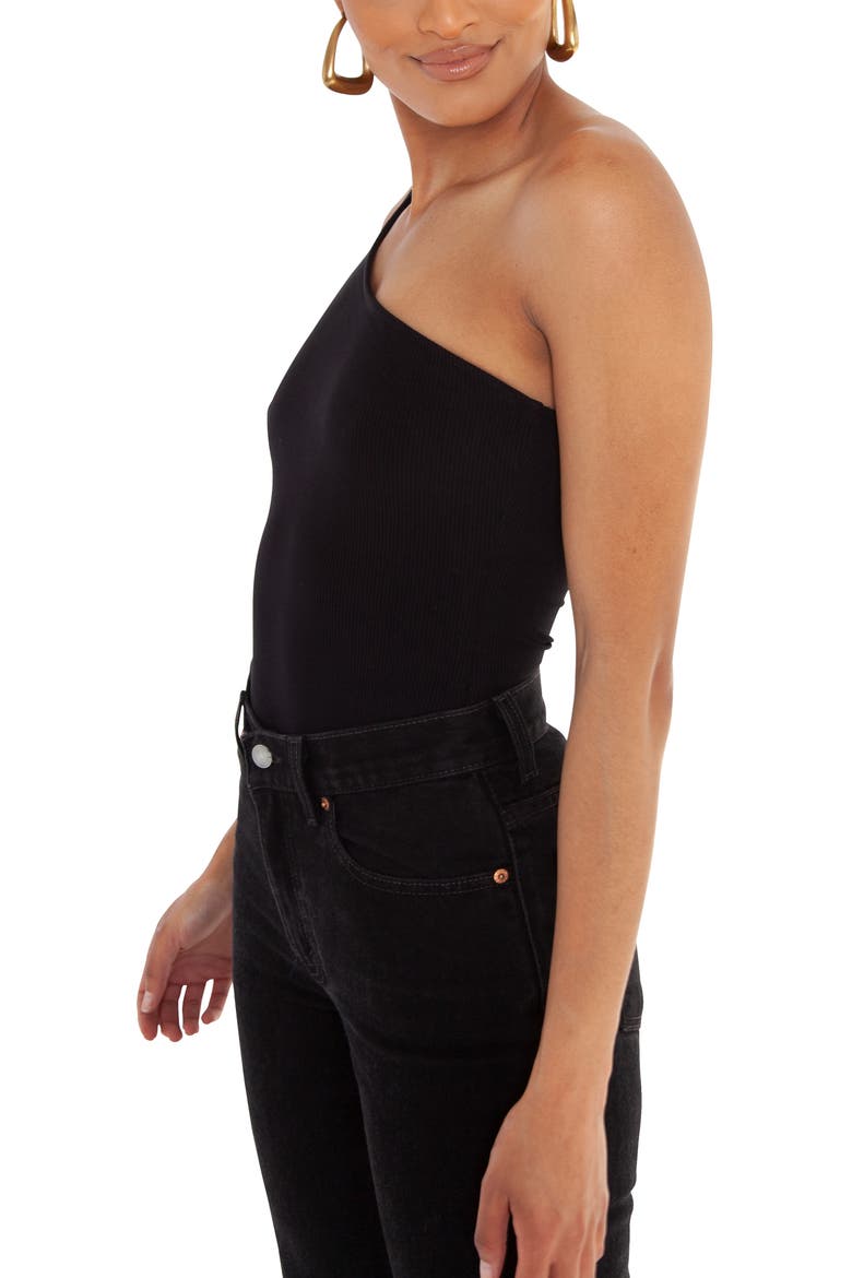 One-Shoulder Bodysuit, Alternate, color, BLACK