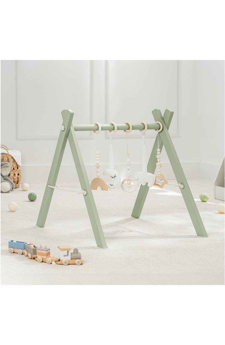 Comfy Cubs Wooden Baby Play Gym Set, Main, color, Sage