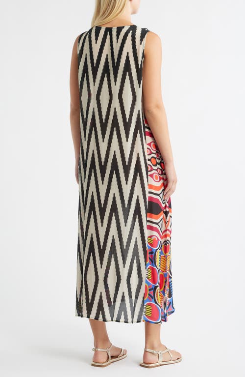 Apny Print V-neck Sleeveless Chiffon Midi Dress In Black
