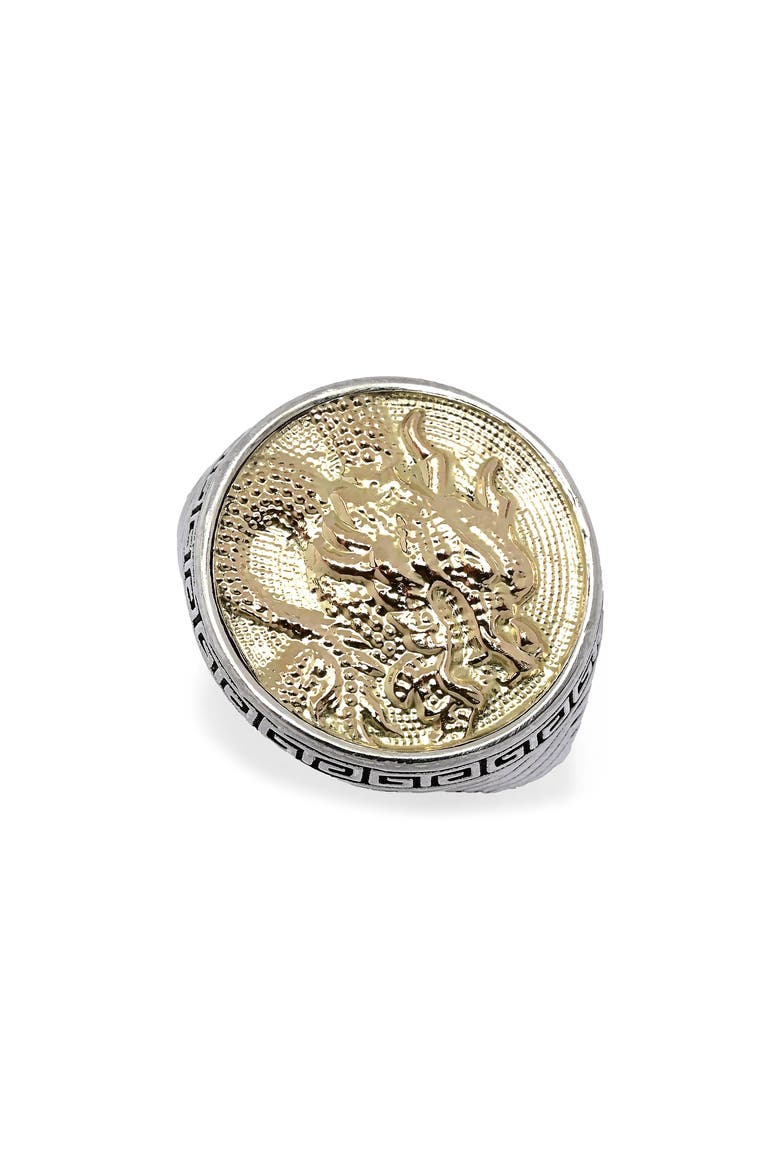 18k Gold & Sterling Silver Two-Tone Dragon Medallion Ring, Main, color, SILVER AND GOLD