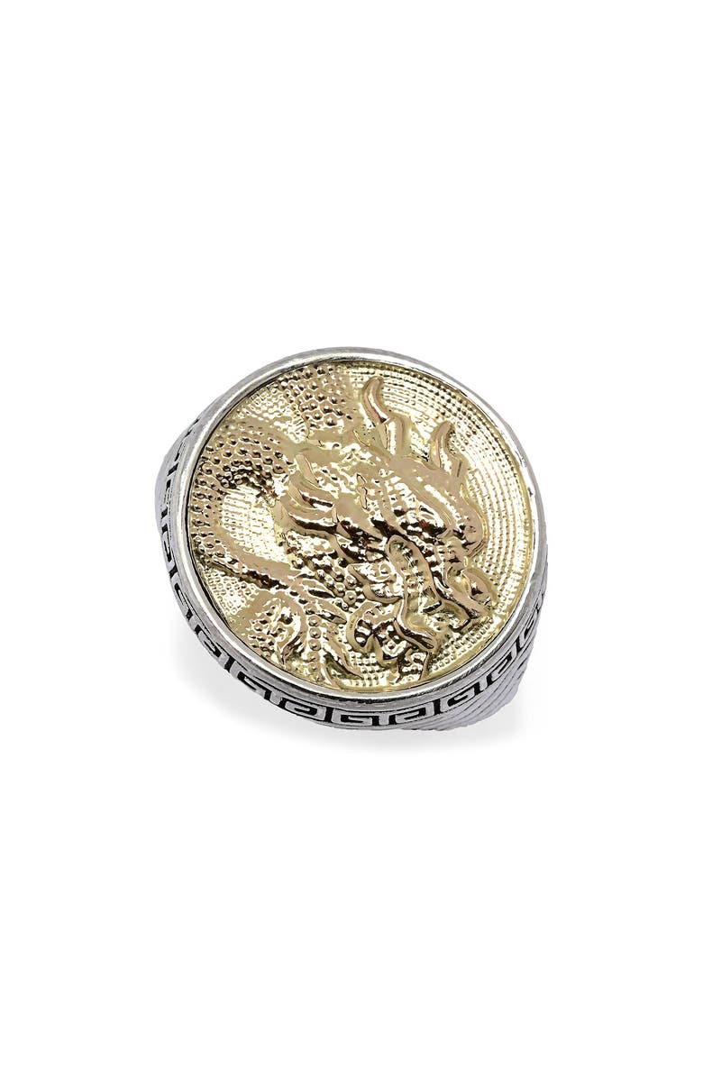 SAMUEL B. 18k Gold & Sterling Silver Two-Tone Dragon Medallion Ring, Main, color, Silver And Gold